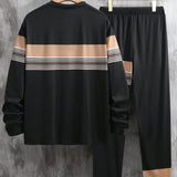 Manfinity Homme Men's Color Blocking Long Sleeve T-Shirt And Pants Two-Piece Set