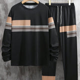 Manfinity Homme Men's Color Blocking Long Sleeve T-Shirt And Pants Two-Piece Set