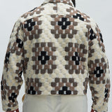 Chamarra Gaston Jacquard Cropped - Café/Combinado