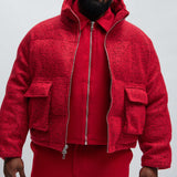 Abrigo corto acolchado con textura Hallron - Rojo/combinación