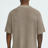 Camisa De Manga Corta Printed Textured Knit - Café