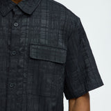 Camisa Plaid Crinkle Closed Collar - Negro