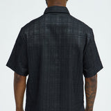 Camisa Plaid Crinkle Closed Collar - Negro