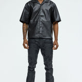 Abotonado Slam Dunk Faux Leather Short Sleeve - Negro