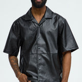 Abotonado Slam Dunk Faux Leather Short Sleeve - Negro