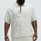 Abotonado Slub Stripe Short Sleeve - Crema/Combinación