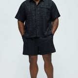 Camisa Plaid Crinkle Closed Collar - Negro