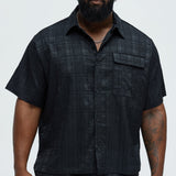 Camisa Plaid Crinkle Closed Collar - Negro