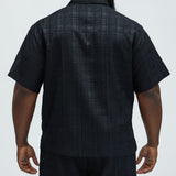 Camisa Plaid Crinkle Closed Collar - Negro