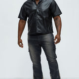 Abotonado Slam Dunk Faux Leather Short Sleeve - Negro