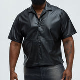 Abotonado Slam Dunk Faux Leather Short Sleeve - Negro