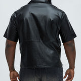 Abotonado Slam Dunk Faux Leather Short Sleeve - Negro