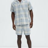 Abotonado Breezy Plaid Short Sleeve - Azul/Combinado