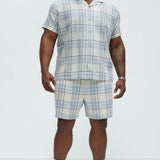 Abotonado Breezy Plaid Short Sleeve - Azul/Combinado