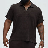 Camisa Geo Chenille Knit Quarter Zip Polo - Café
