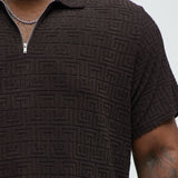Camisa Geo Chenille Knit Quarter Zip Polo - Café