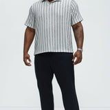 Camisa Glenley Texture Stripe Knit Johnny Collar - Gris/Combinado