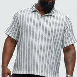 Camisa Glenley Texture Stripe Knit Johnny Collar - Gris/Combinado