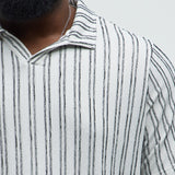 Camisa Glenley Texture Stripe Knit Johnny Collar - Gris/Combinado