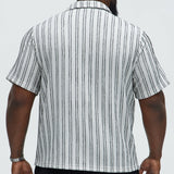 Camisa Glenley Texture Stripe Knit Johnny Collar - Gris/Combinado