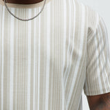 Camisa De Manga Corta Textured Striped - Gris Pardo/Combinado