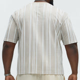 Camisa De Manga Corta Textured Striped - Gris Pardo/Combinado