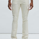 Impacientes jeans de carga acampanados y ajustados con bordados - blanco hueso
