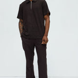 Camisa Geo Chenille Knit Quarter Zip Polo - Café