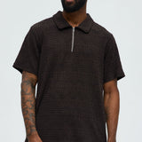 Camisa Geo Chenille Knit Quarter Zip Polo - Café