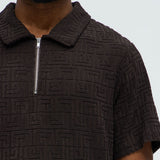 Camisa Geo Chenille Knit Quarter Zip Polo - Café
