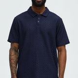 Camisa Ferrin Textured Knit Polo - Azul Marino