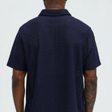 Camisa Ferrin Textured Knit Polo - Azul Marino