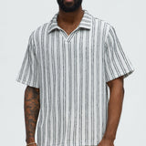 Camisa Glenley Texture Stripe Knit Johnny Collar - Gris/Combinado