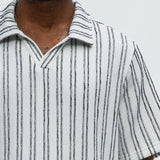 Camisa Glenley Texture Stripe Knit Johnny Collar - Gris/Combinado