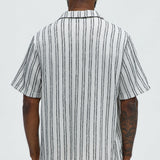 Camisa Glenley Texture Stripe Knit Johnny Collar - Gris/Combinado