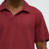 Camisa Raffia Texture Knit Johnny Collar - Rojo