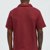 Camisa Raffia Texture Knit Johnny Collar - Rojo
