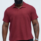 Camisa Raffia Texture Knit Johnny Collar - Rojo