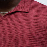Camisa Raffia Texture Knit Johnny Collar - Rojo