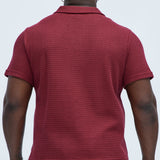 Camisa Raffia Texture Knit Johnny Collar - Rojo