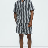 Con Botón Outpost Zig Zag Short Sleeve - Crema/Combinación