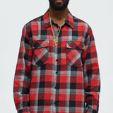 Camisa Charles Acid Wash Relaxed Flannel - Rojo/Combinado
