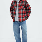 Camisa Charles Acid Wash Relaxed Flannel - Rojo/Combinado