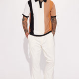 Camisa Polo Levels Striped Short Sleeve Knit - Café/Combinado