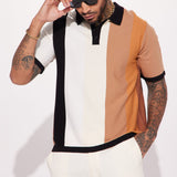 Camisa Polo Levels Striped Short Sleeve Knit - Café/Combinado