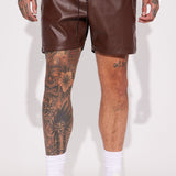 Slam Dunk Faux Leather Shorts - Chocolate se traduce a Shorts de cuero falso estilo slam dunk - Chocolate.