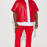 Abotonado Slam Dunk Faux Leather Short Sleeve - Rojo