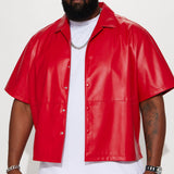 Abotonado Slam Dunk Faux Leather Short Sleeve - Rojo