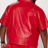 Camiseta de manga corta de piel falsa Slam Dunk con botones - Rojo