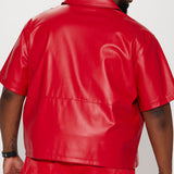 Abotonado Slam Dunk Faux Leather Short Sleeve - Rojo